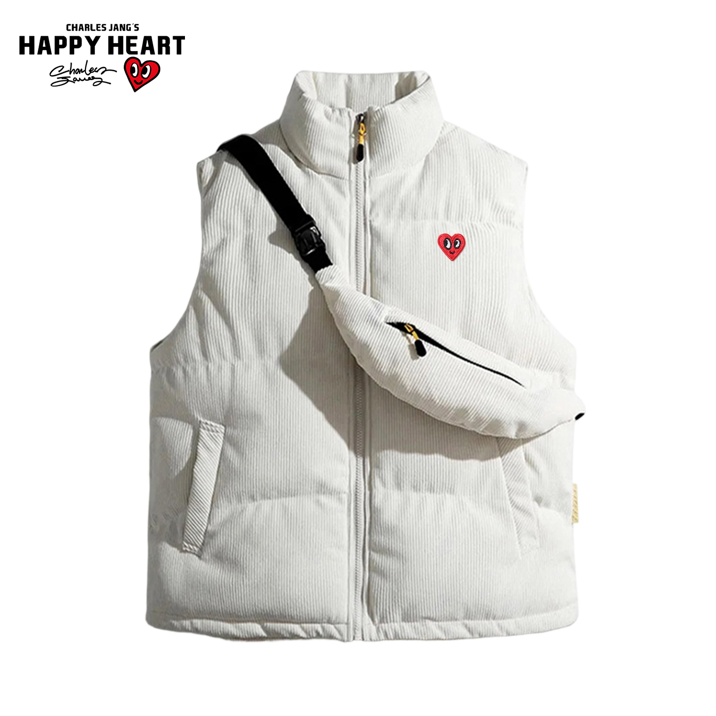 查尔斯桃心灯芯绒立领棉衣马甲男