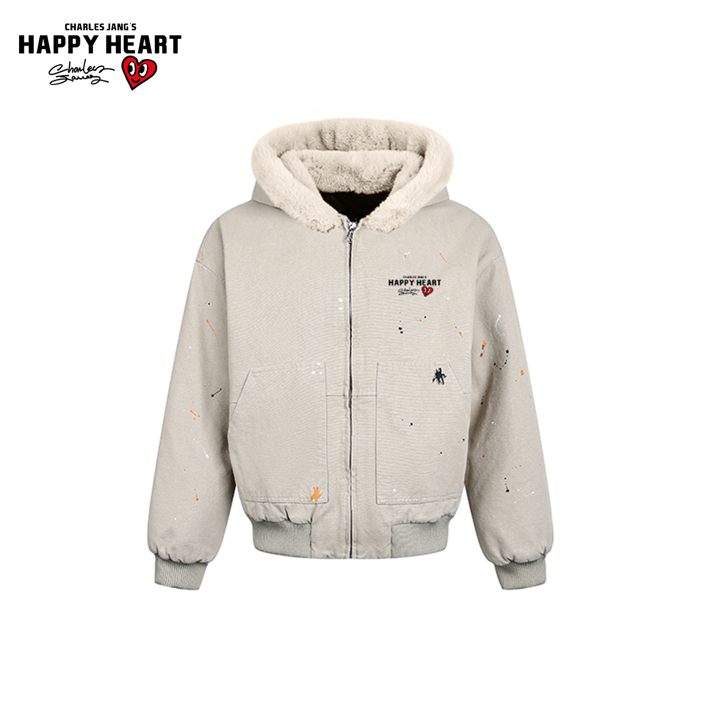 连帽美式复古查尔斯桃心泼墨保暖