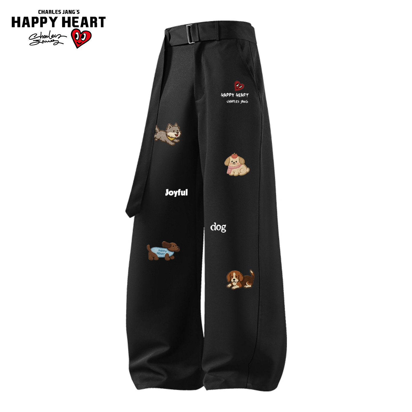 查尔斯桃心 小狗印花休闲西裤男女春秋季新款垂感宽松直筒阔腿裤