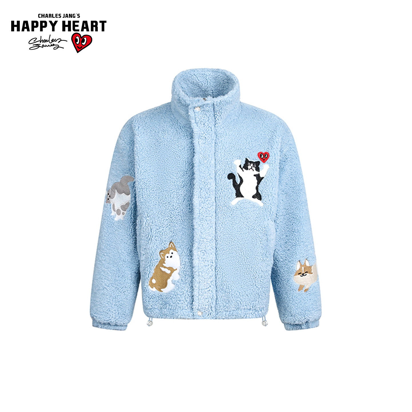 查尔斯桃心美式卡通猫咪刺绣棉衣