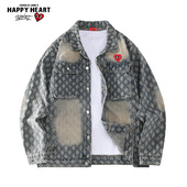 查尔斯桃心美式 外套 重工水洗复古提花牛仔夹克男女2026春秋情侣装