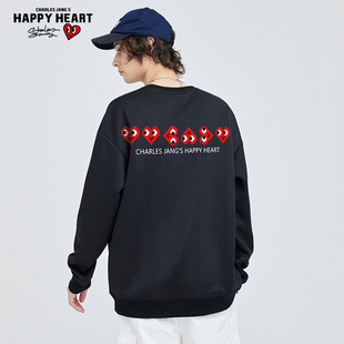 查尔斯桃心 圆领卫衣男无帽爱心LOGO印花春秋款宽松无性别打底衫