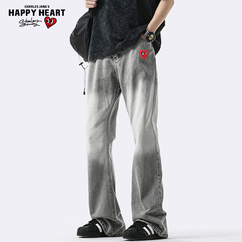 查尔斯桃心 美式高街水洗渐变牛仔裤男2026春秋新款宽松微喇显瘦