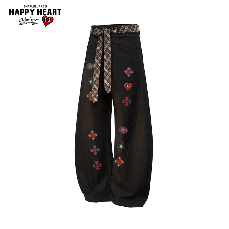 查尔斯桃心趣味印花弯刀裤男女春秋季2026新款百搭直筒休闲长裤子,男装,休闲裤,淘宝优惠券,粉丝福利购,淘宝优惠卷