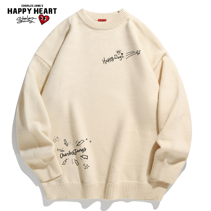 查尔斯桃心涂鸦流星字母圆领毛衣