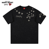 新款 查尔斯桃心字母星星印花纯棉短袖 T恤男女夏季 宽松休闲上衣服