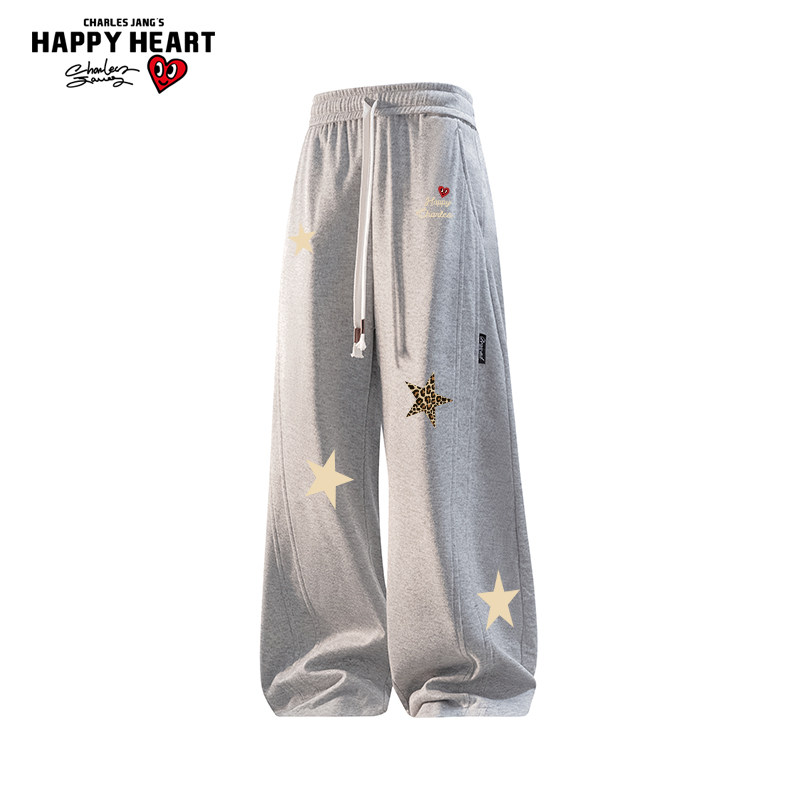 查尔斯桃心星星印花休闲卫裤男女春秋季新款直筒百搭运动长裤子潮,男装,休闲裤,淘宝优惠券,粉丝福利购,淘宝优惠卷