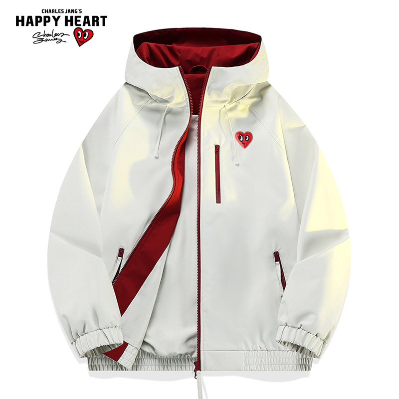 查尔斯桃心 户外登山冲锋夹克男春秋季防风连帽撞色宽松情侣外套