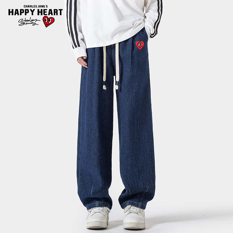 查尔斯桃心 宽松直筒阔腿牛仔裤男春秋夏季2026年新款休闲长裤子