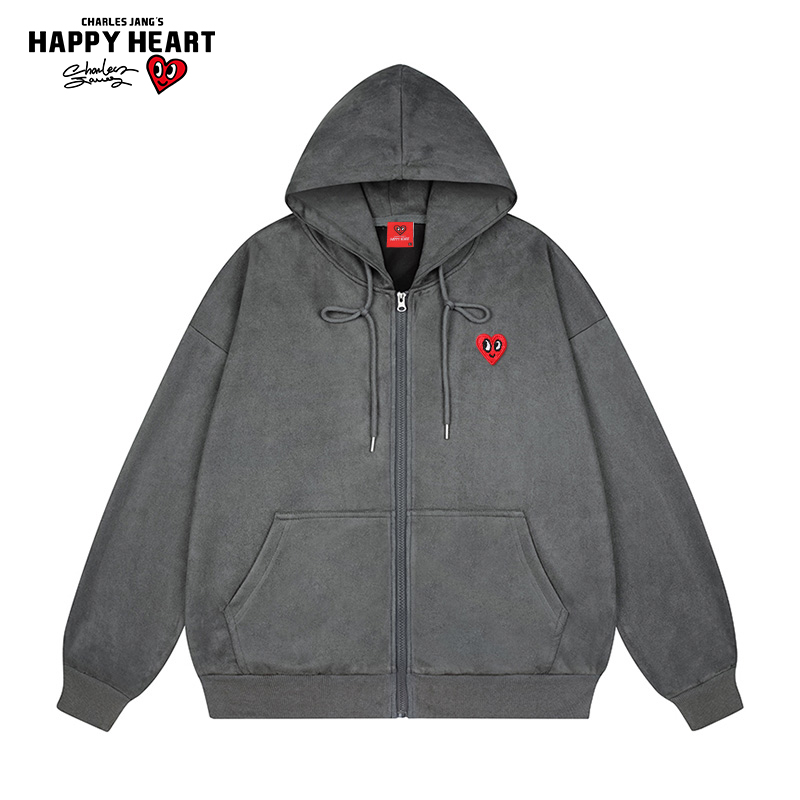 查尔斯桃心麂皮绒连帽卫衣