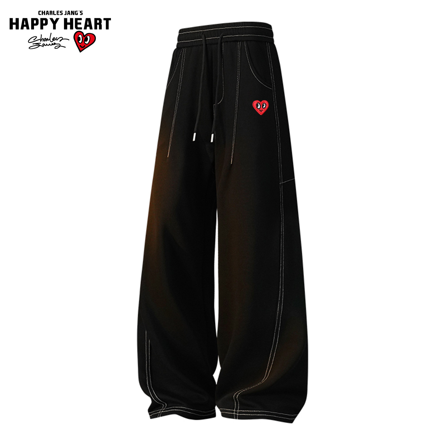 查尔斯桃心美式重磅辑明线休闲裤男款秋冬季宽松大码阔腿运动卫裤