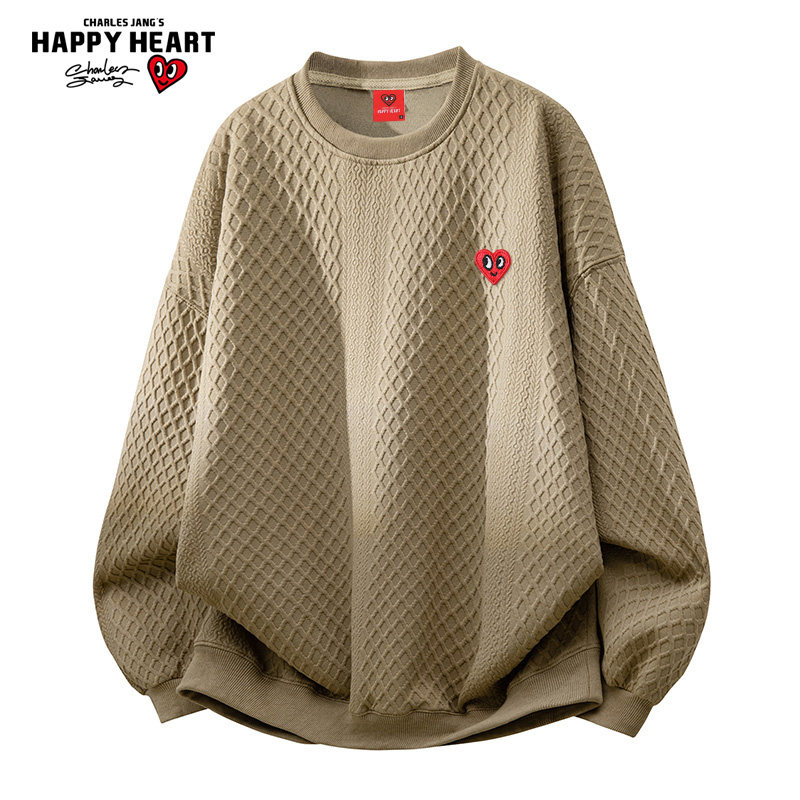 查尔斯桃心纯色老钱风卫衣男圆领春秋季新款cleanfit潮牌情侣上衣