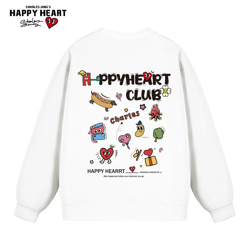 查尔斯桃心 卡通满印小标圆领卫衣男女款春秋青少年学生休闲上衣