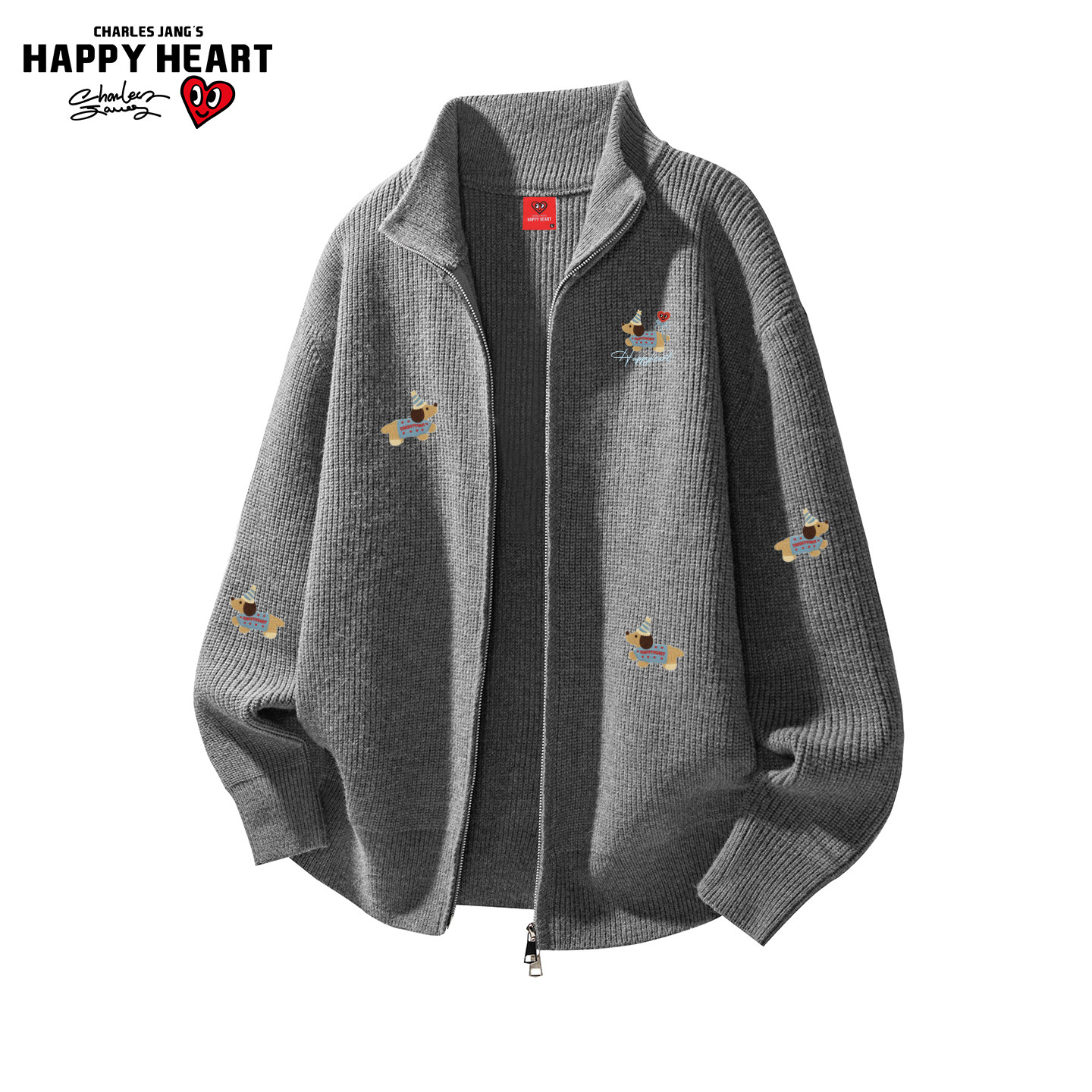 查尔斯桃心韩版腊肠狗印花开衫毛衣男女秋冬慵懒百搭针织衫外套