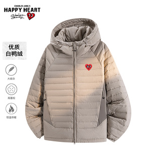 保暖外套夹克潮 男女款 查尔斯桃心美式 拼接连帽鸭绒排骨羽绒服冬季