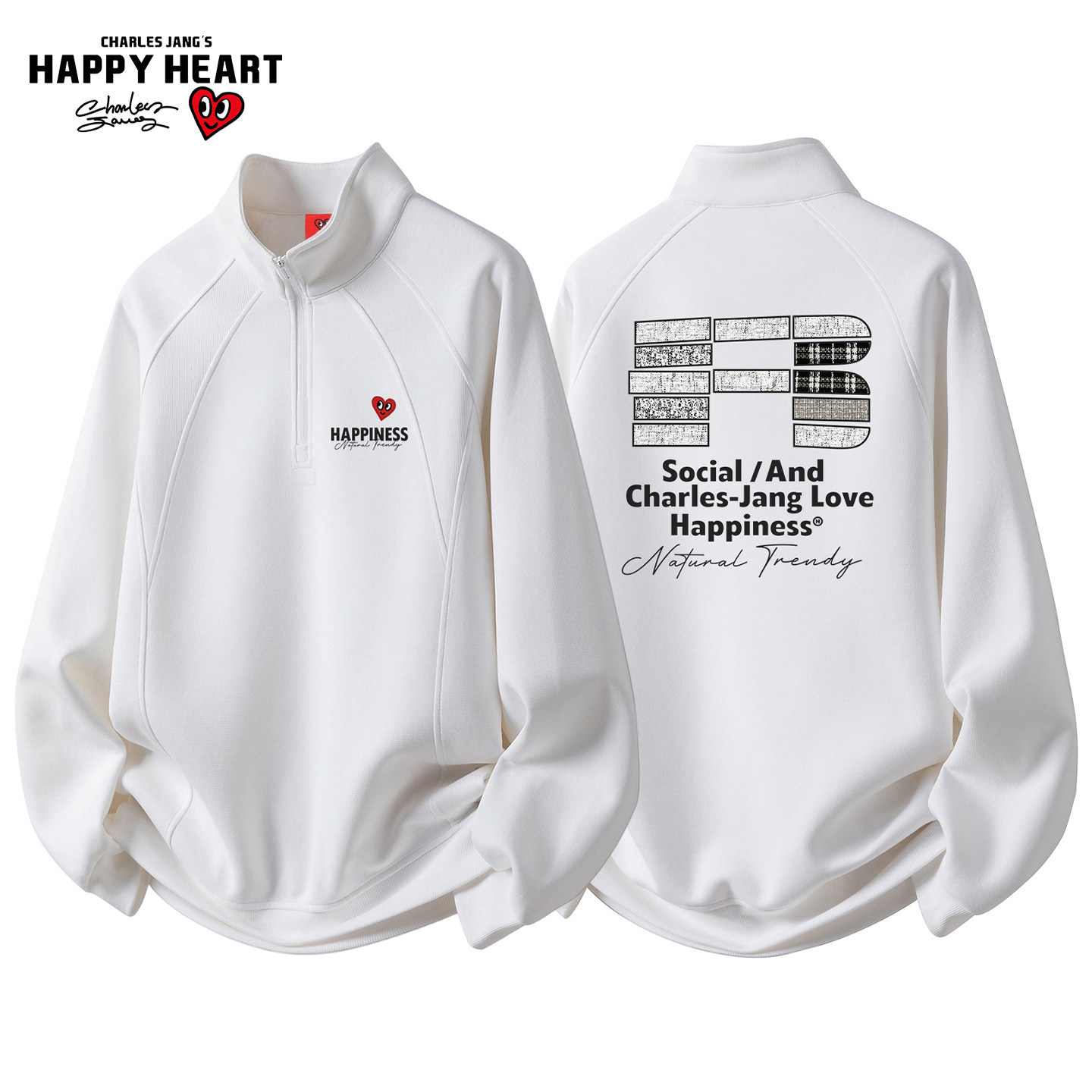 查尔斯桃心解构半拉链空气层卫衣男女春秋季新款潮牌百搭情侣上衣