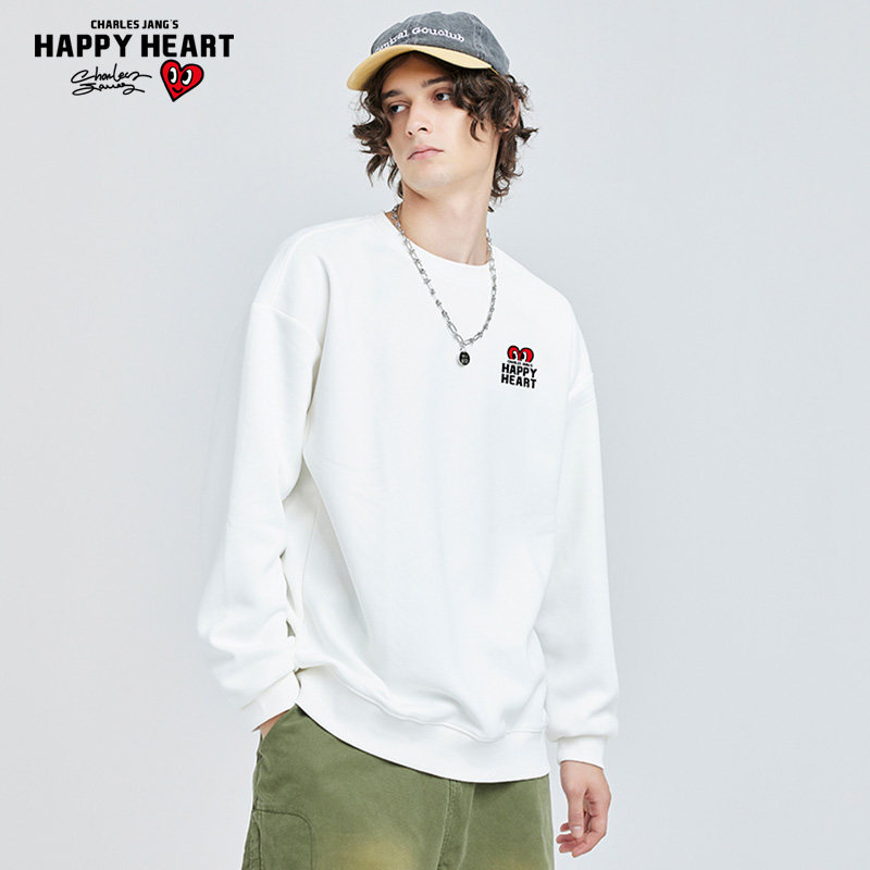 查尔斯桃心 圆领卫衣男秋冬季2026新款宽松加绒加厚品牌印花套头