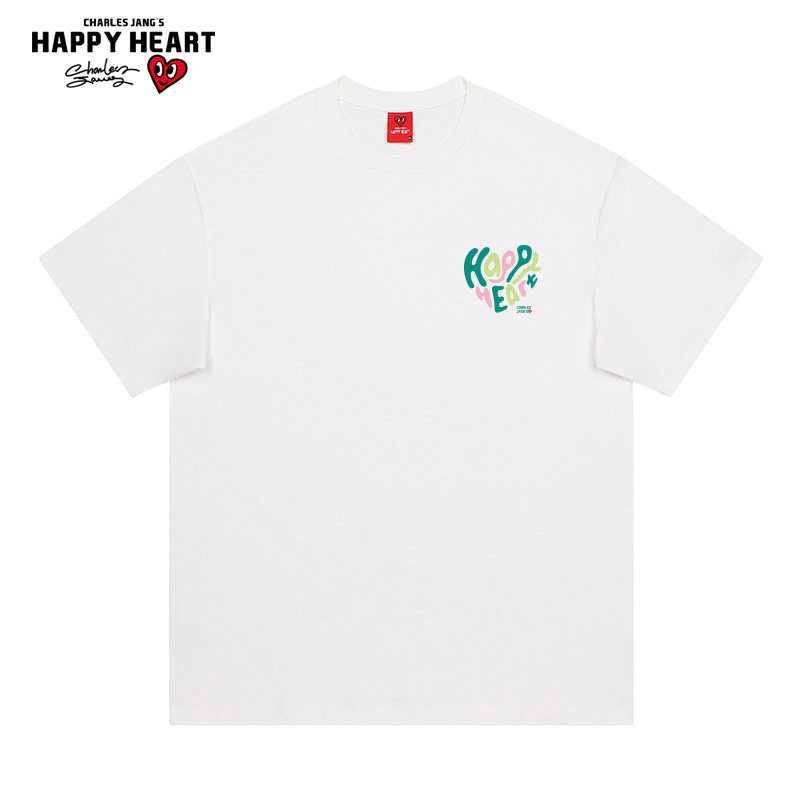 查尔斯桃心 爱心字母印花2025年夏季纯棉圆领休闲情侣短袖t恤男