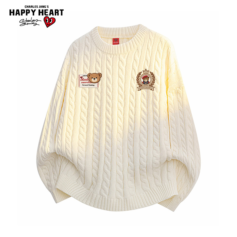 查尔斯桃心小熊便签印花毛衣男