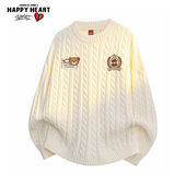 查尔斯桃心美式 潮牌圆领针织衫 卡通小熊便签印花毛衣男秋冬季 新款