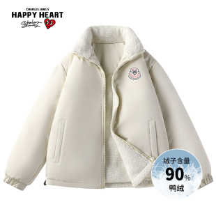 查尔斯桃心双面穿羊羔绒90鸭绒情侣新款 加厚保暖立领羽绒服外套男