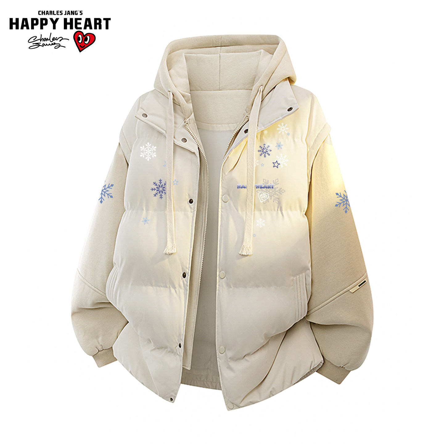 查尔斯桃心美式雪花假两件棉服