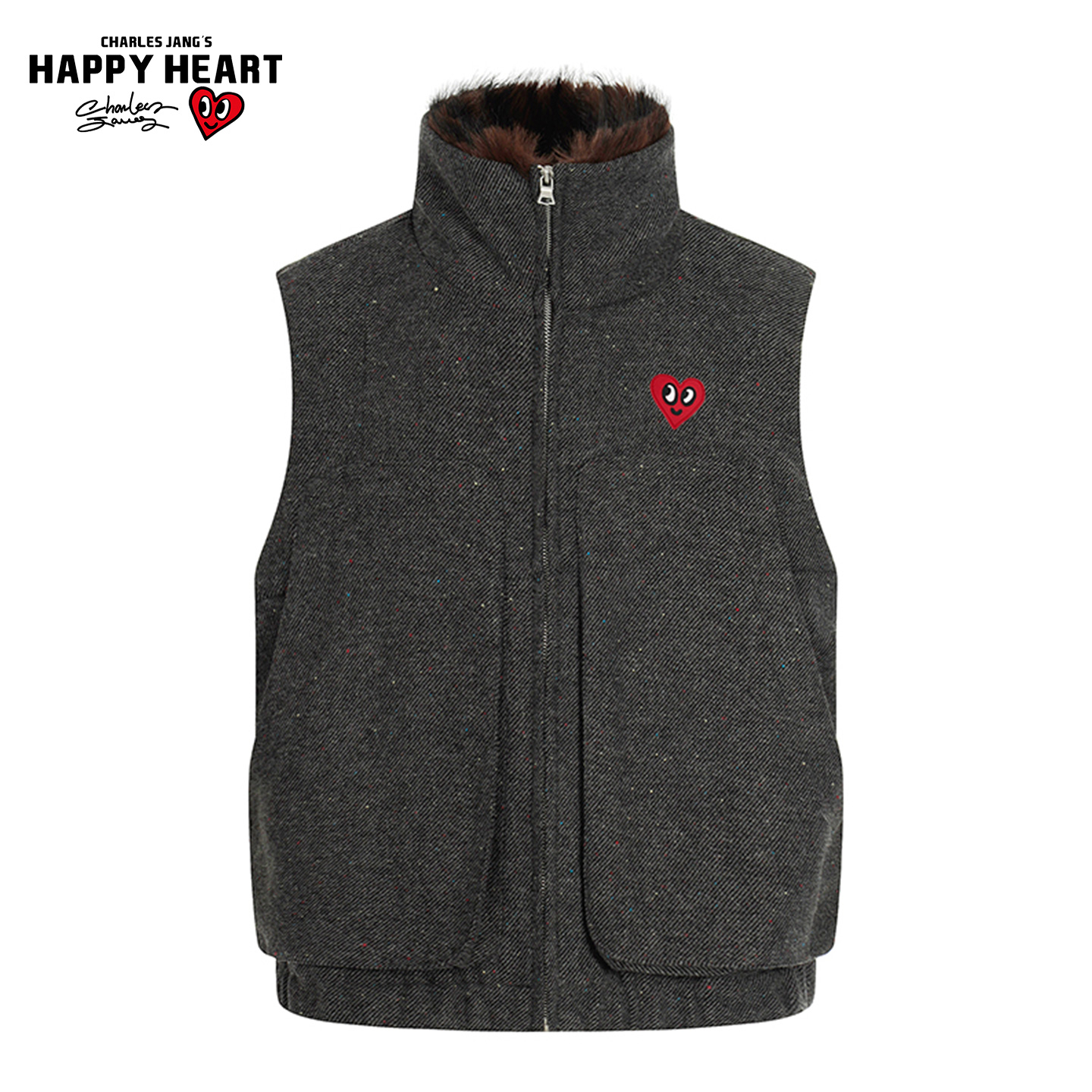 查尔斯桃心复古立领加绒保暖马甲