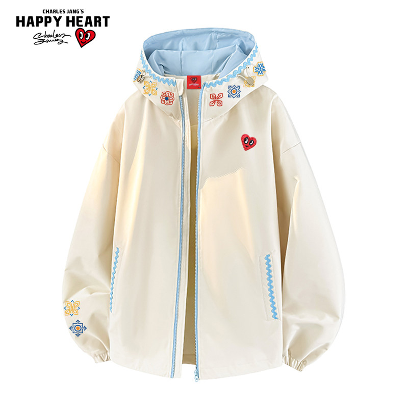 查尔斯桃心 美式撞色拼接连帽夹克男春上新潮流休闲防风情侣外套