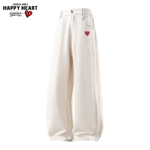 查尔斯桃心 cleanfit休闲西裤男女秋冬季加绒加厚垂感阔腿直筒裤