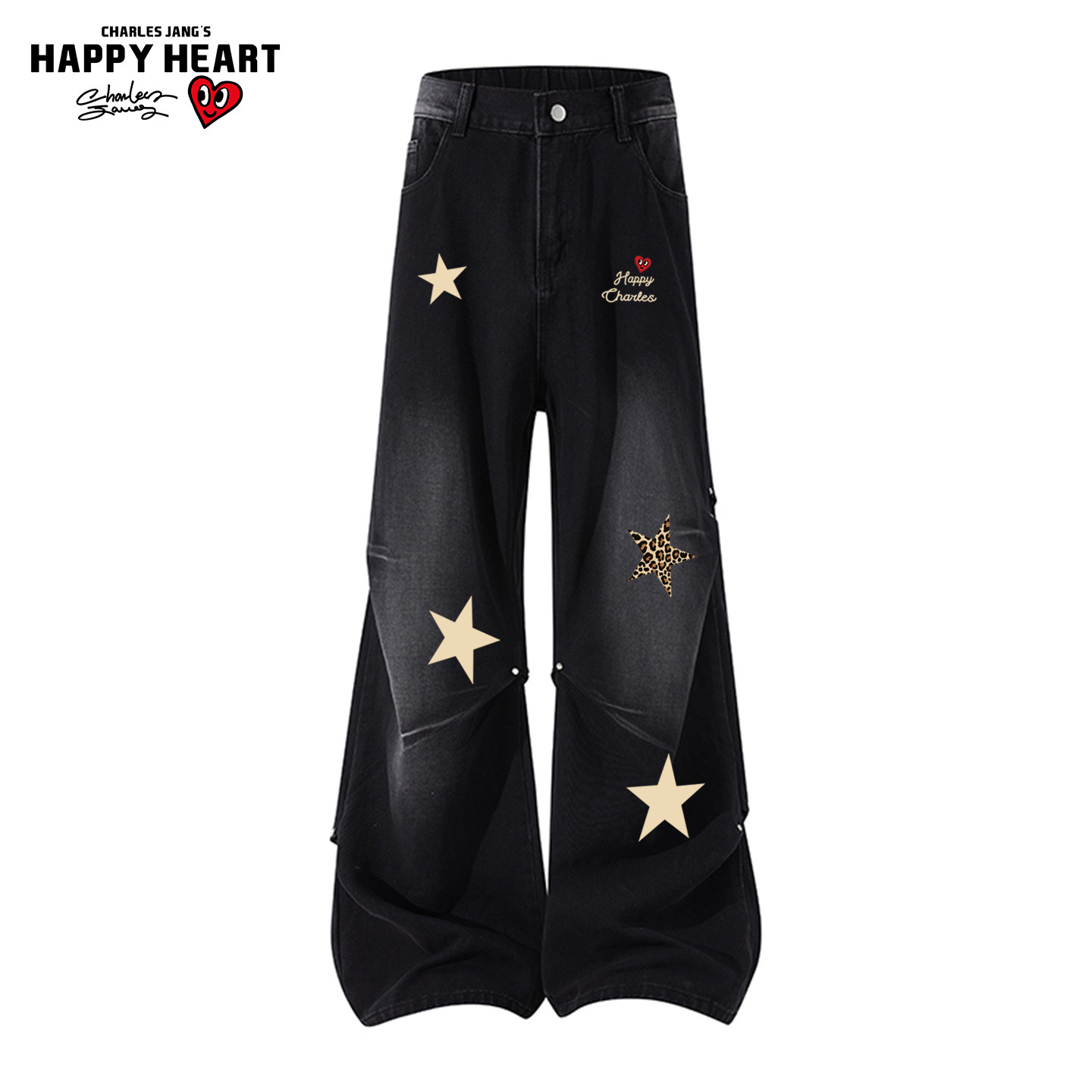 查尔斯桃心美式豹纹星星牛仔裤子男女春秋季高街情侣潮牌直筒长裤,男装,牛仔裤,淘宝优惠券,粉丝福利购,淘宝优惠卷