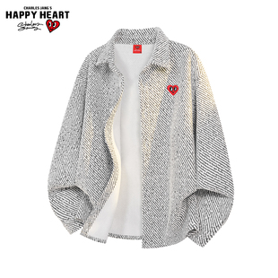 查尔斯桃心美式复古回纹肌理感加绒夹克男女冬季防风保暖开衫外套