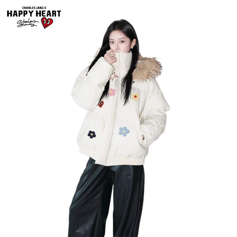 查尔斯桃心花卉字母印花棉衣男