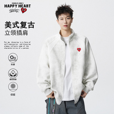 查尔斯桃心纯棉扎染立领夹克男