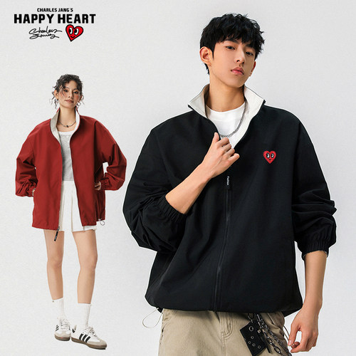 查尔斯桃心双面穿立领教练夹克男