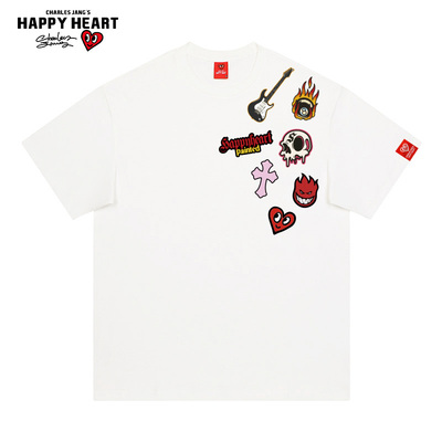 查尔斯桃心趣味卡通印花短袖男