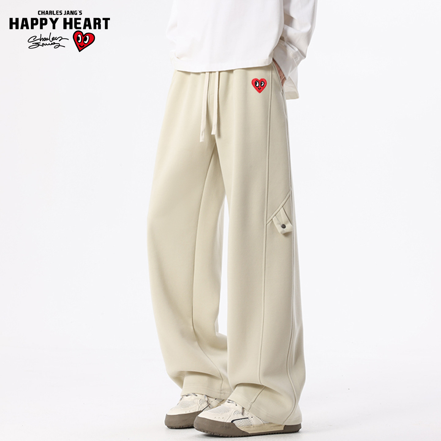 查尔斯桃心 美式运动卫裤男女款秋冬季加绒加厚垂感直筒休闲长裤