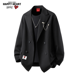 查尔斯桃心 西装夹克男2026春秋季新款双排扣痞帅高级感潮牌外套