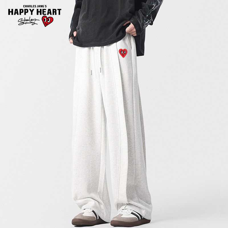 查尔斯桃心 重磅美式弯刀卫裤男2025年春秋季宽松直筒休闲长裤子