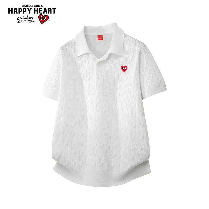 查尔斯桃心翻领针织麻花短袖polo衫男女夏季新款休闲宽松情侣半袖