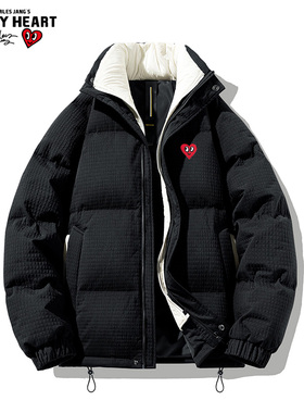 查尔斯桃心 华夫格羽绒服男短款cityboy冬季加厚外套2025新款冬装