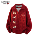 查尔斯桃心翻领假两件毛衣服男女冬季新款马年2026宽松休闲针织衫