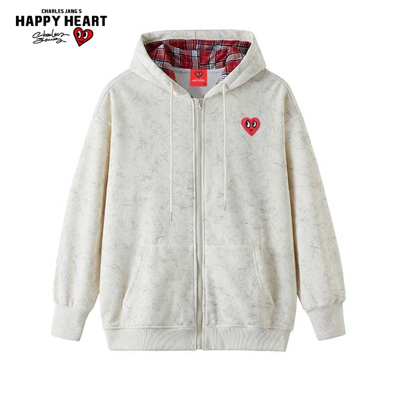 查尔斯桃心扎染撞色格子开衫卫衣