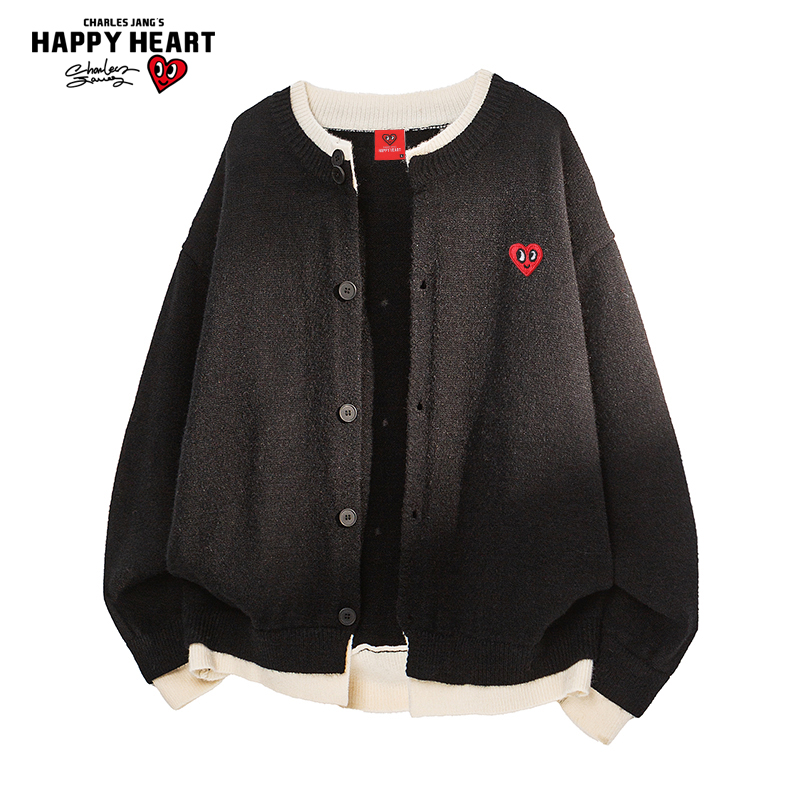 查尔斯桃心假两件开衫毛衣男外套