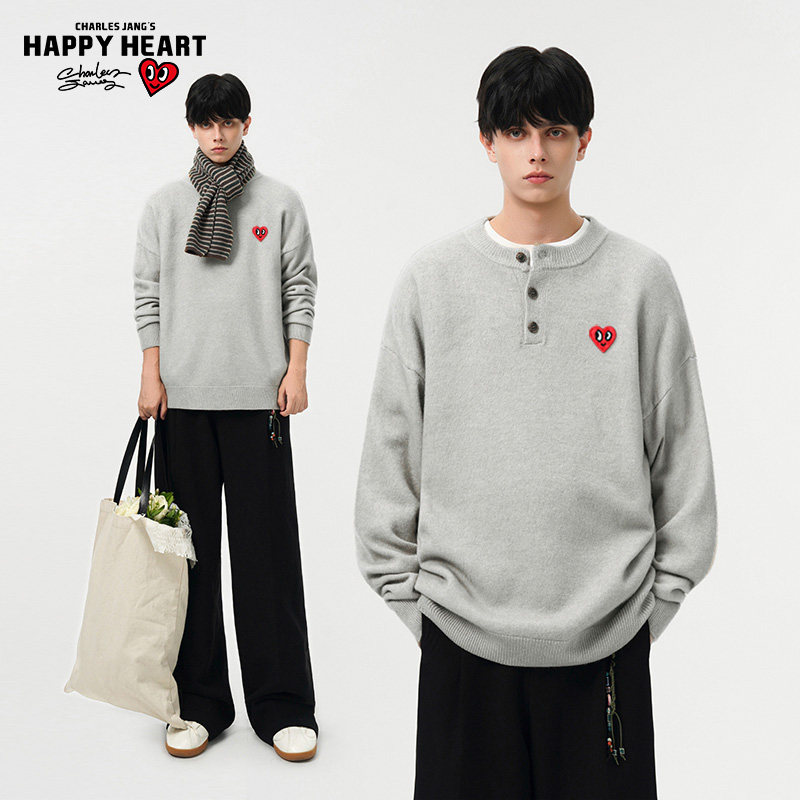 查尔斯桃心 美式亨利领毛衣男秋冬季新款百搭潮牌宽松情侣针织衫,男装,针织衫/毛衣,淘宝优惠券,粉丝福利购,淘宝优惠卷