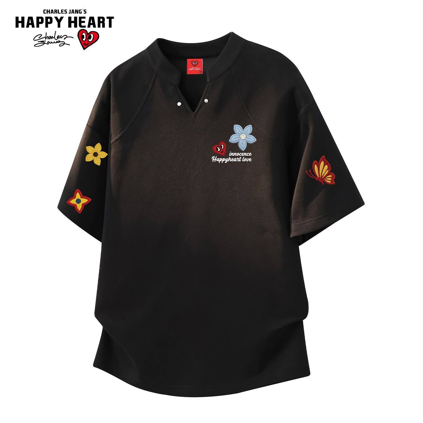 查尔斯桃心 美式解构拼接花卉涂鸦透气短袖T恤男女宽松半袖上衣,男装,T恤,淘宝优惠券,粉丝福利购,淘宝优惠卷