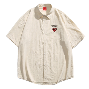 查尔斯桃心 日系多彩凉感短袖衬衫男女夏季冰丝透气情侣衬衣外套