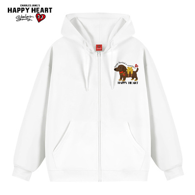 查尔斯桃心宠物狗印花开衫卫衣