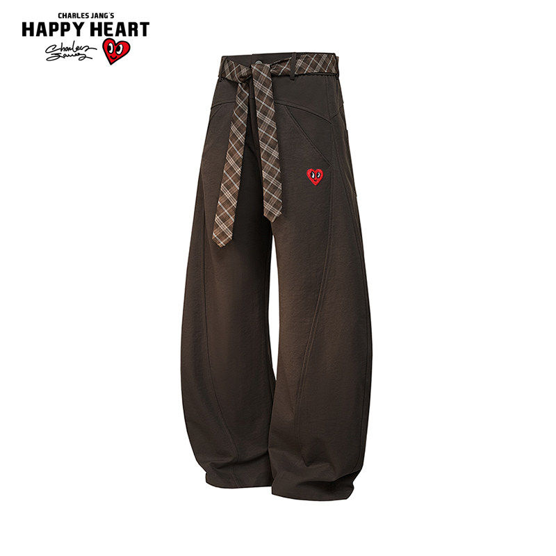 查尔斯桃心美式弯刀休闲裤男女春秋冬季情侣直筒阔腿运动长裤子潮