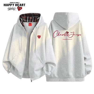 查尔斯桃心字母印花开衫卫衣男