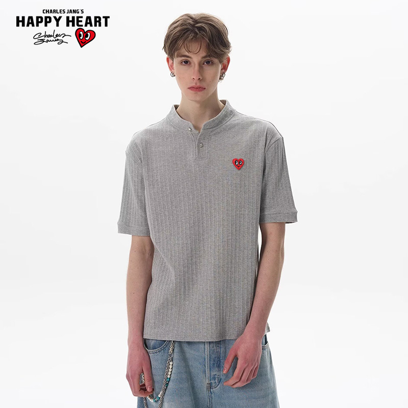 查尔斯桃心纯色老钱风短袖POLO衫